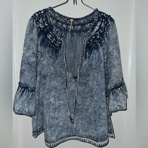 Free People Ainsley Acid Washed Blue Denim Skirt